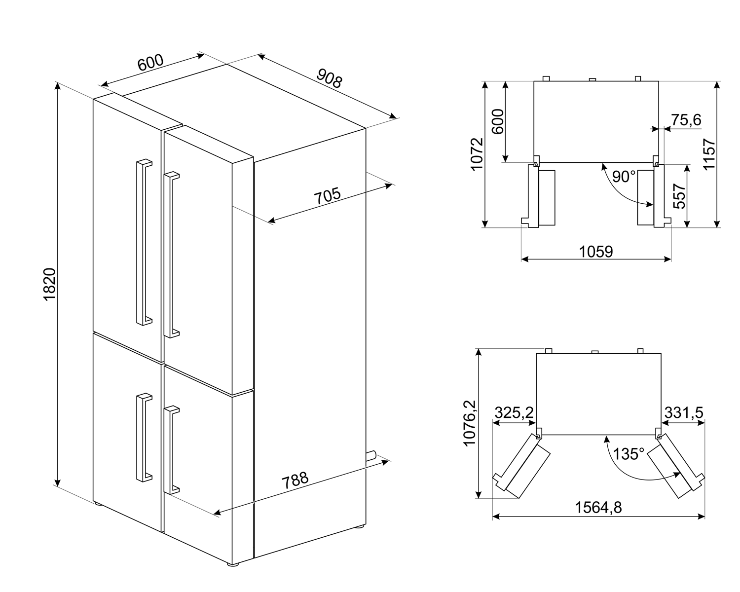 SMEG FQ60XDF Отдельностоящий 4-х дверный холодильник Side-by-Side, Эффект нержавеющей стали