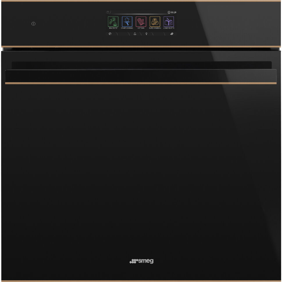 SMEG SO6606APNR Многофункциональный духовой шкаф с технологией Multitech , 60 см, 25 функций, чёрное стекло Eclipse, медный профиль.