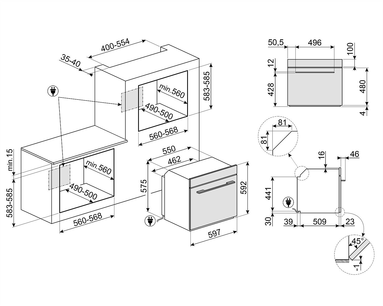 SMEG SO6102M2B3 Многофункциональный духовой шкаф, комбинированный с микроволновой печью, 60 см, 11 функций, стекло Deep Black (чёрное)
