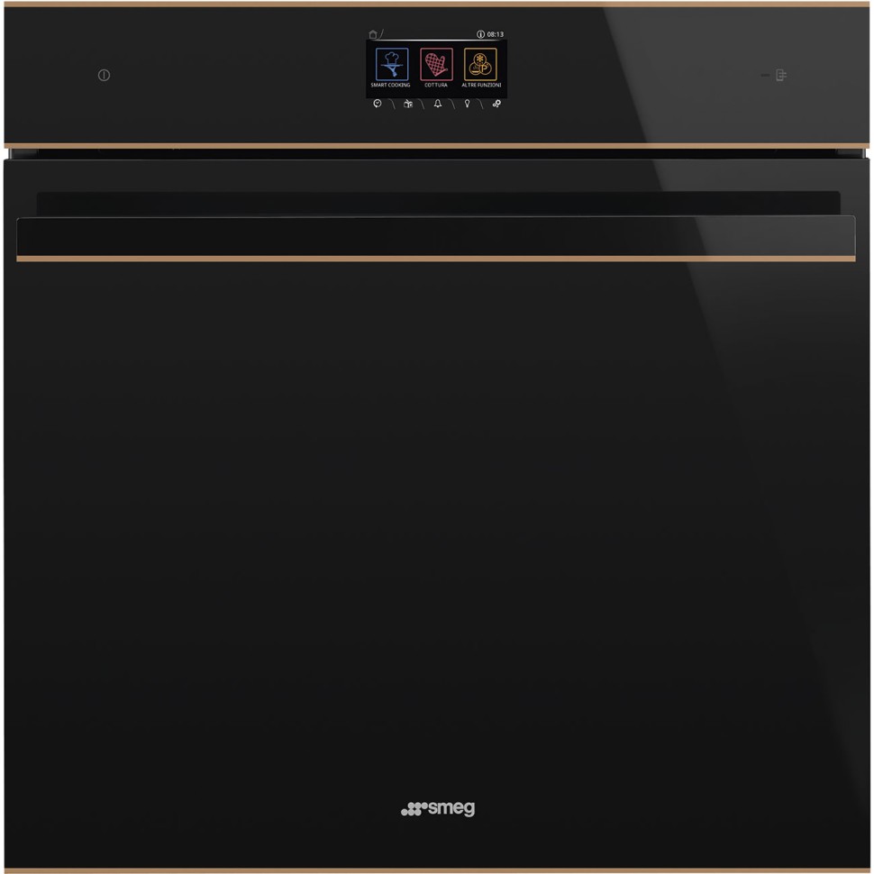 SMEG SOP6604S2PNR Многофункциональный духовой шкаф с пиролизом и пароувлажнением, 60 см, 19 функций, чёрное стекло Eclipse, медный профиль