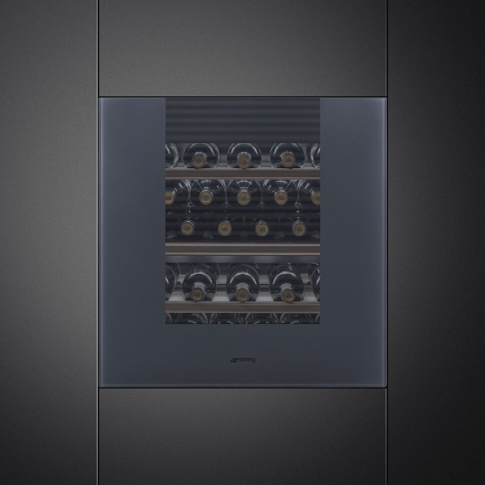 SMEG CVI129G Холодильный шкаф для вина встраиваемый, 60 см, высота 60 см, петли перенавешиваемые, стекло Neptune Grey