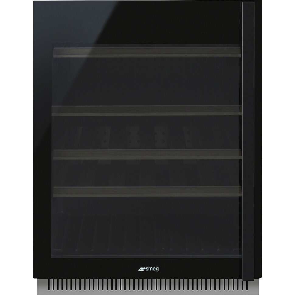 SMEG CVI638LN3 Холодильный шкаф для вина встраиваемый, высота 82 см, петли слева, черное стекло.
