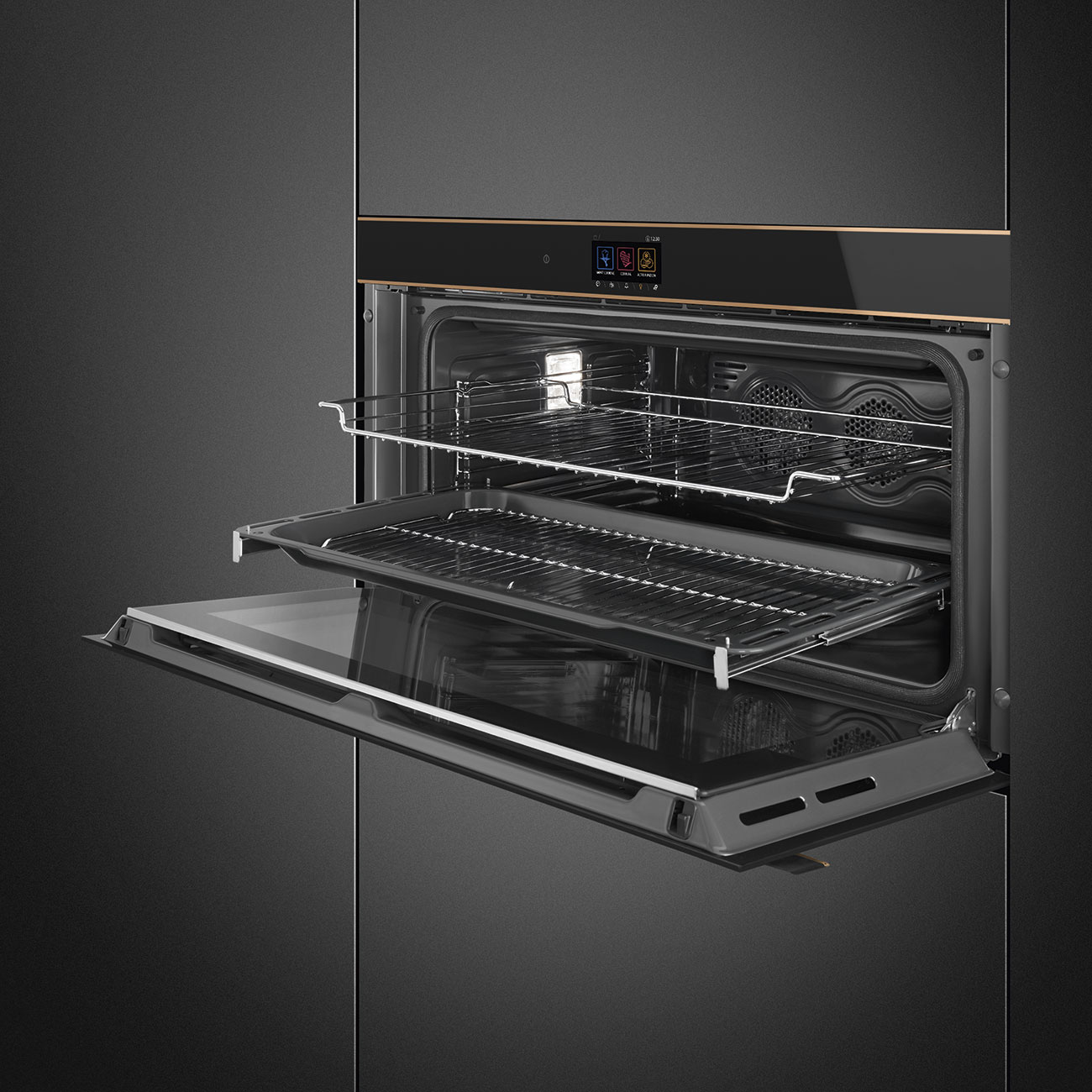 SMEG SFPR9604TNR Многофункциональный духовой шкаф с пиролизом, 90 см, черное стекло