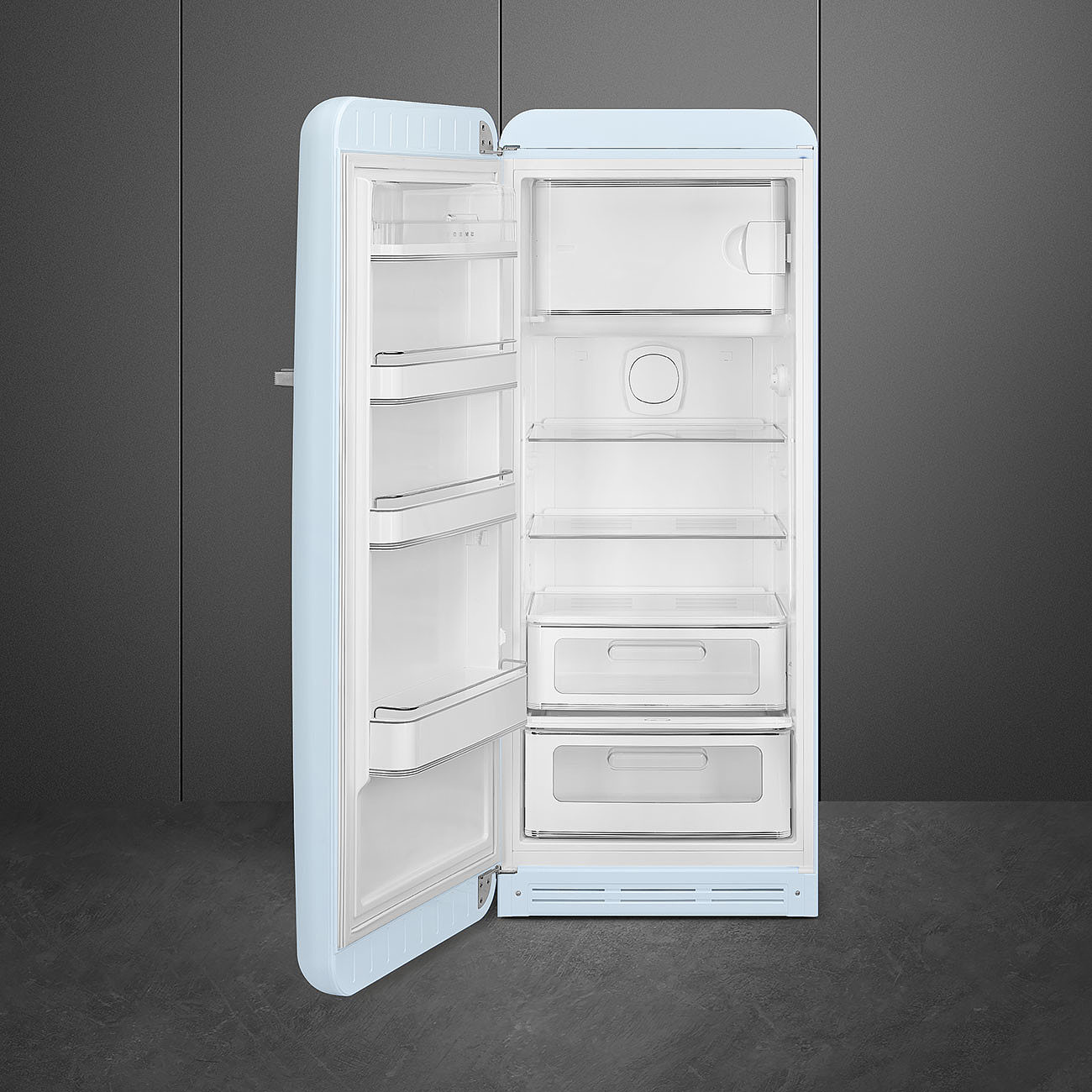 SMEG FAB28LPB5 Отдельностоящий однодверный холодильник, стиль 50-х годов, 60 см, пастельный голубой, петли слева