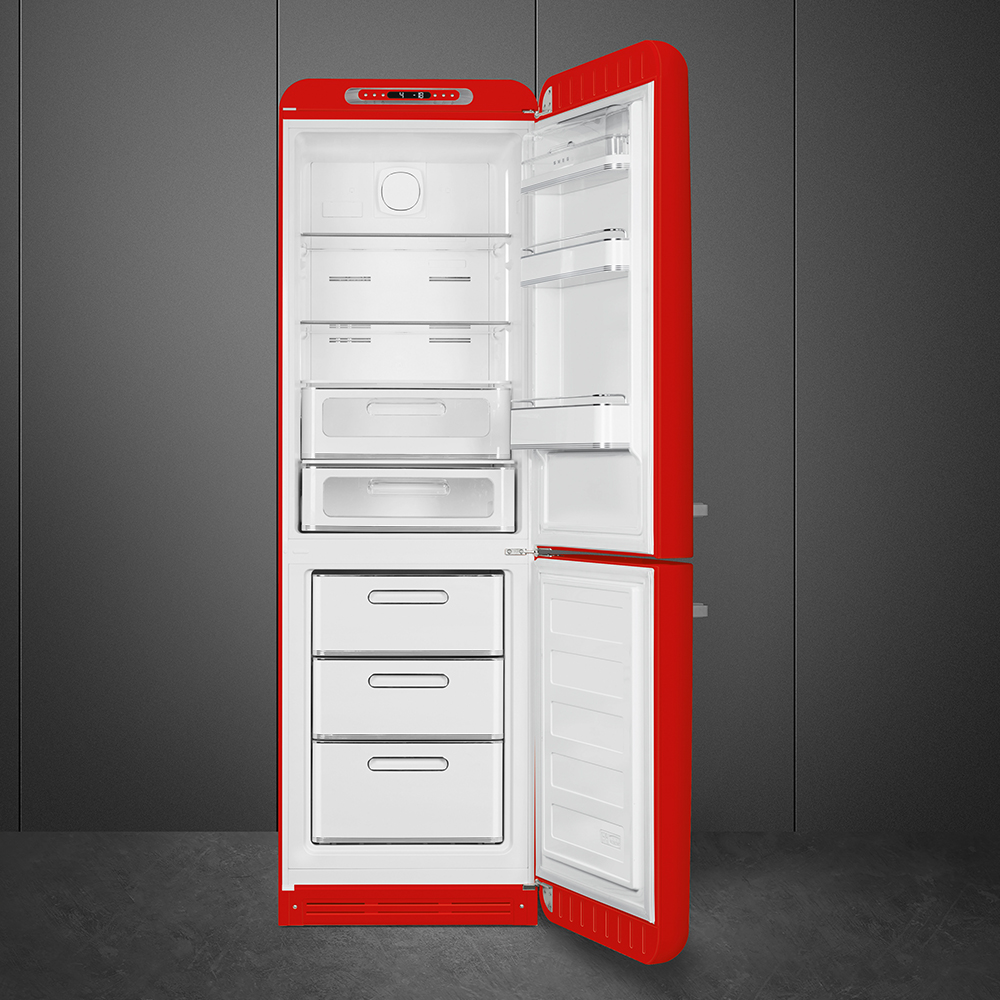 SMEG FAB32RRD5 Отдельностоящий двухдверный холодильник, стиль 50-х годов, 60 см, красный, No-frost, петли справа