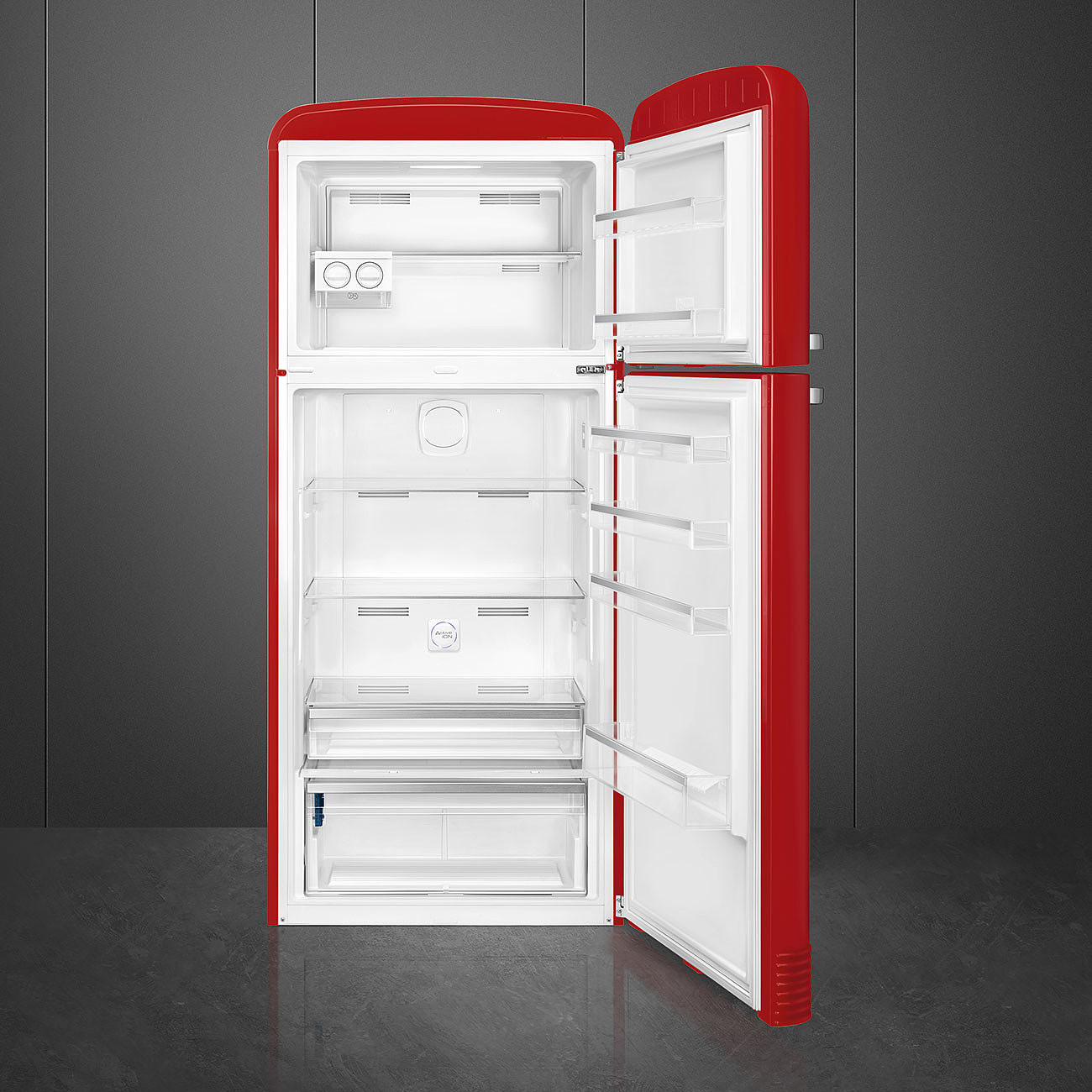 SMEG FAB50RRD5 Отдельностоящий двухдверный холодильник, стиль 50-х годов, 80 см, красный, No-frost, петли справа