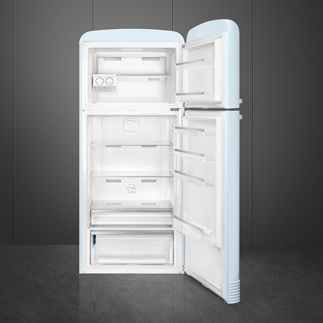 SMEG FAB50RPB5  Отдельностоящий двухдверный холодильник, стиль 50-х годов, 80 см, пастельный голубой, No-frost, петли справа