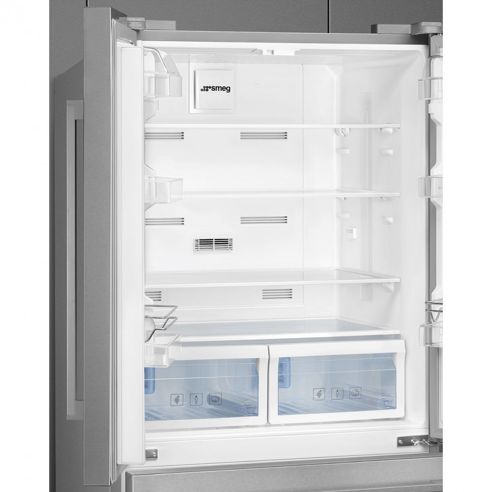 SMEG FQ55FXDE Отдельностоящий холодильник с французской дверью, 84 см, эффект нержавеющей стали