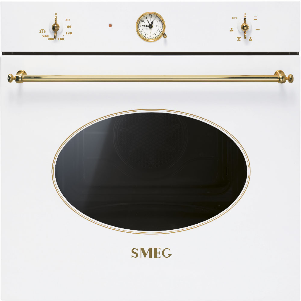 SMEG SF800B Многофункциональный духовой шкаф, 60 см, 6 функций, белый , фурнитура позолоченная