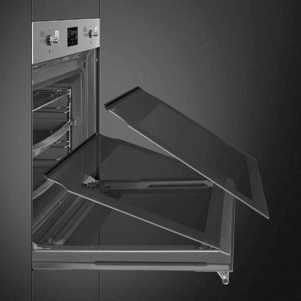 SMEG SOP6302S2PX Многофункциональный духовой шкаф с пиролизом и пароувлажнением, 60 см, 12 функций, нержавеющая сталь с обработкой против отпечатков пальцев, чёрное стекло Eclipse