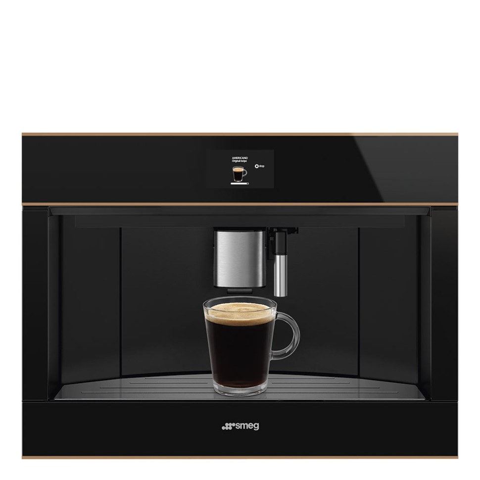 SMEG CMS4604NRRU Автоматическая кофемашина, 60 см, высота 45 см, черное стекло Eclipse, медный профиль