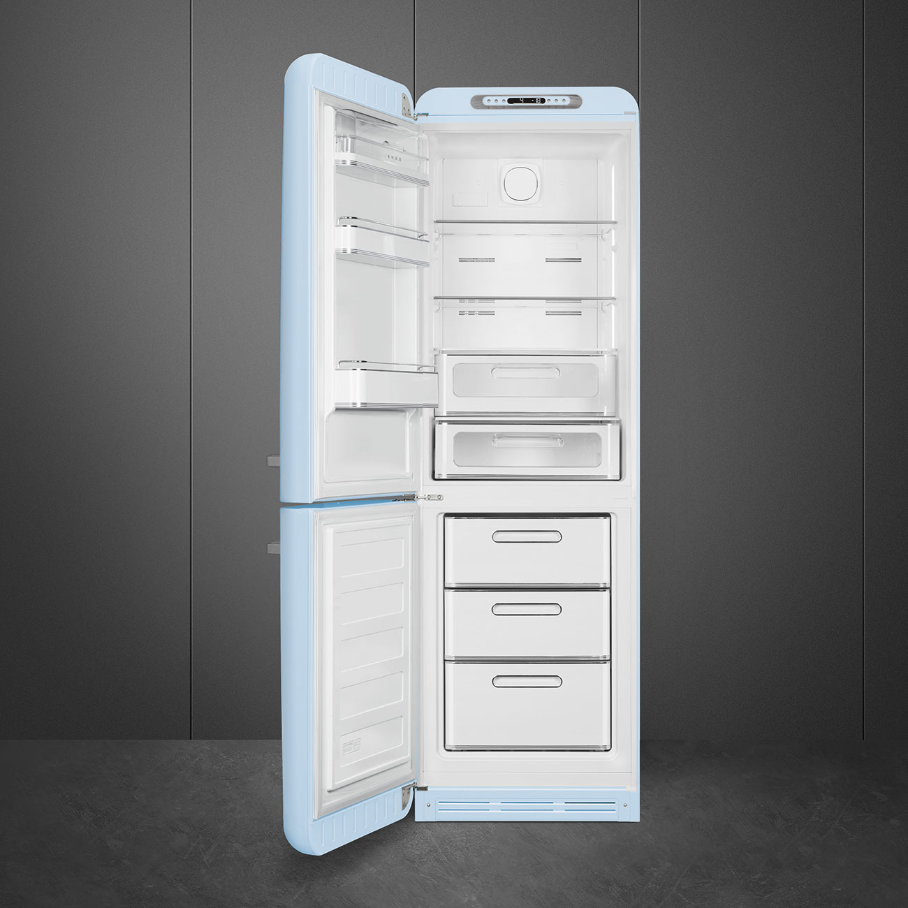 SMEG FAB32LPB5 Отдельностоящий двухдверный холодильник, стиль 50-х годов, 60 см, голубой, No-frost, петли слева