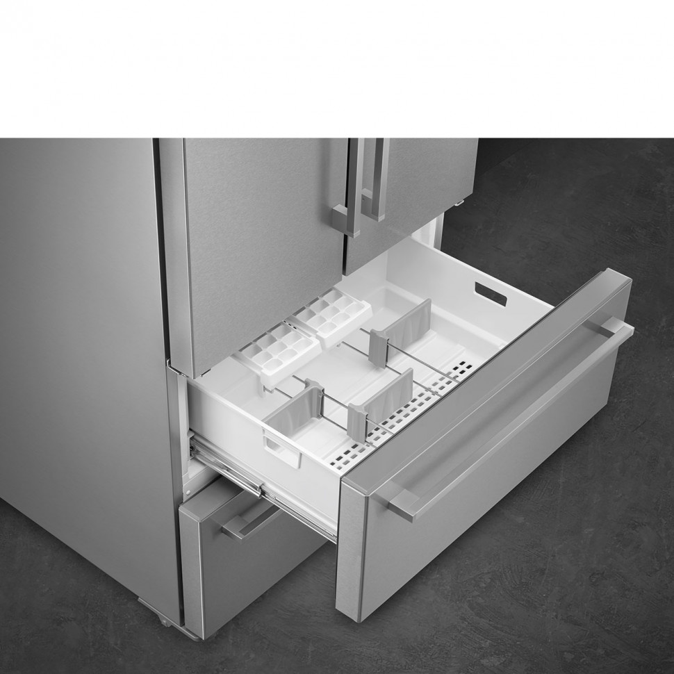 SMEG FQ55FXDE Отдельностоящий холодильник с французской дверью, 84 см, эффект нержавеющей стали