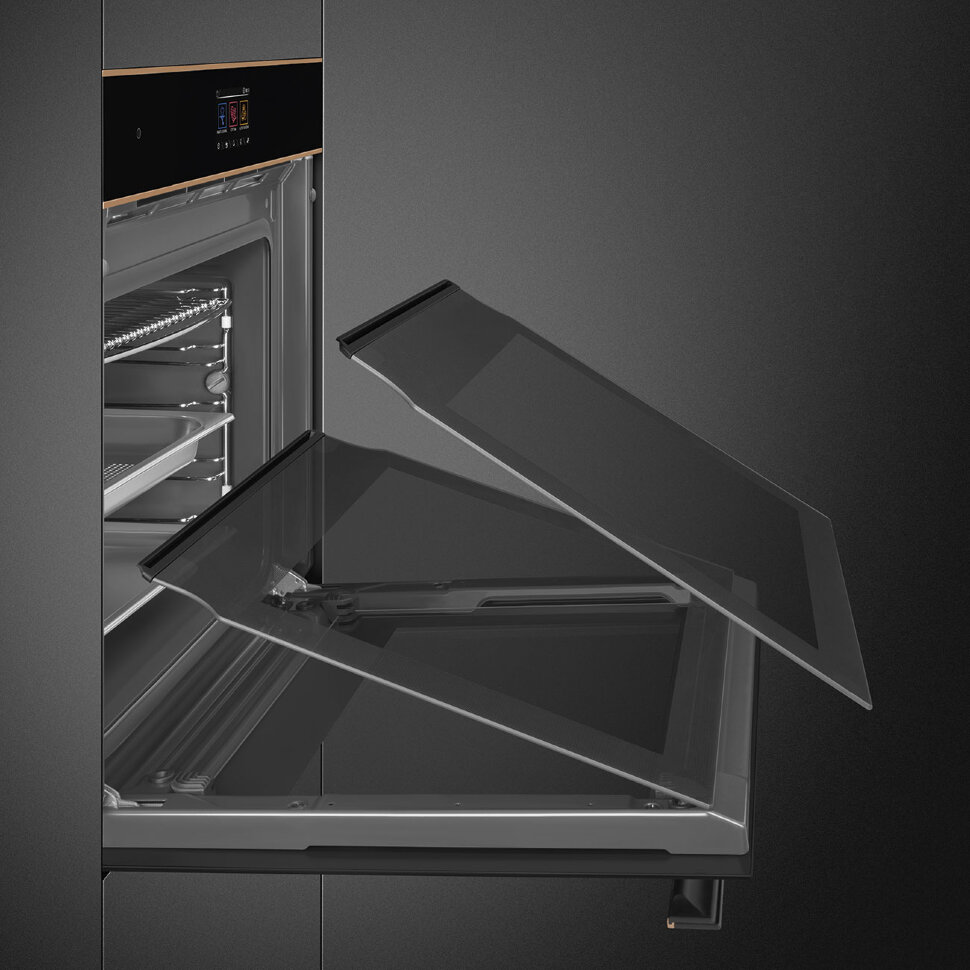 SMEG SO6604S4PNR Многофункциональный духовой шкаф, комбинированный с паром, 60 см, 20 функций, черное стекло Eclipse, медный профиль