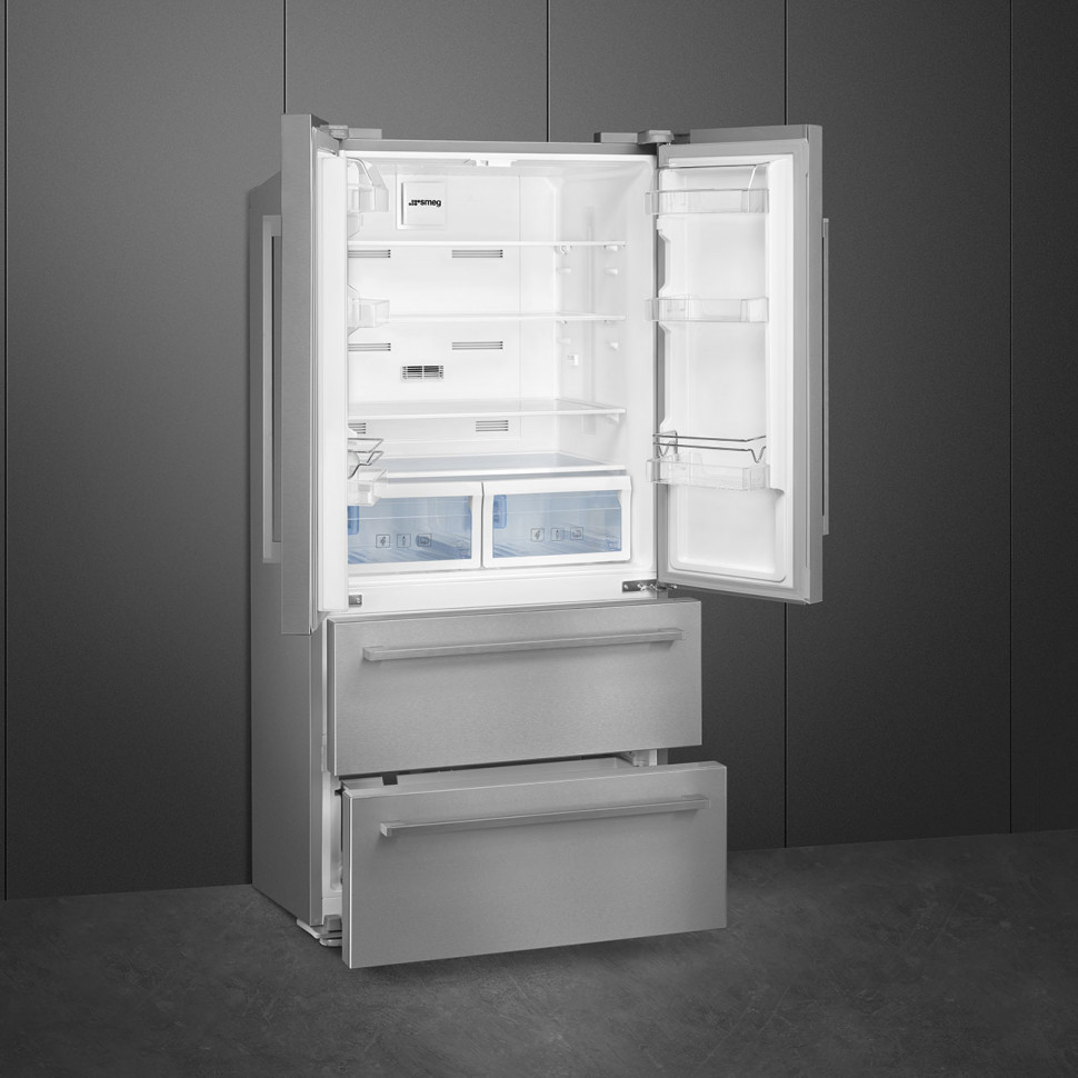 SMEG FQ55FXDE Отдельностоящий холодильник с французской дверью, 84 см, эффект нержавеющей стали