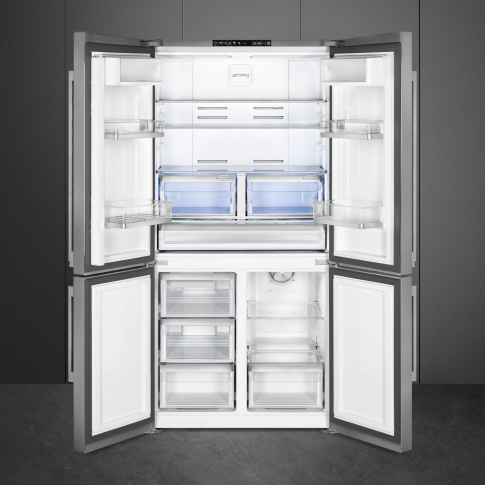 SMEG FQ60XE Отдельностоящий 4-х дверный холодильник Side-by-Side, 90.8 см, No-frost, эффект нержавеющей стали