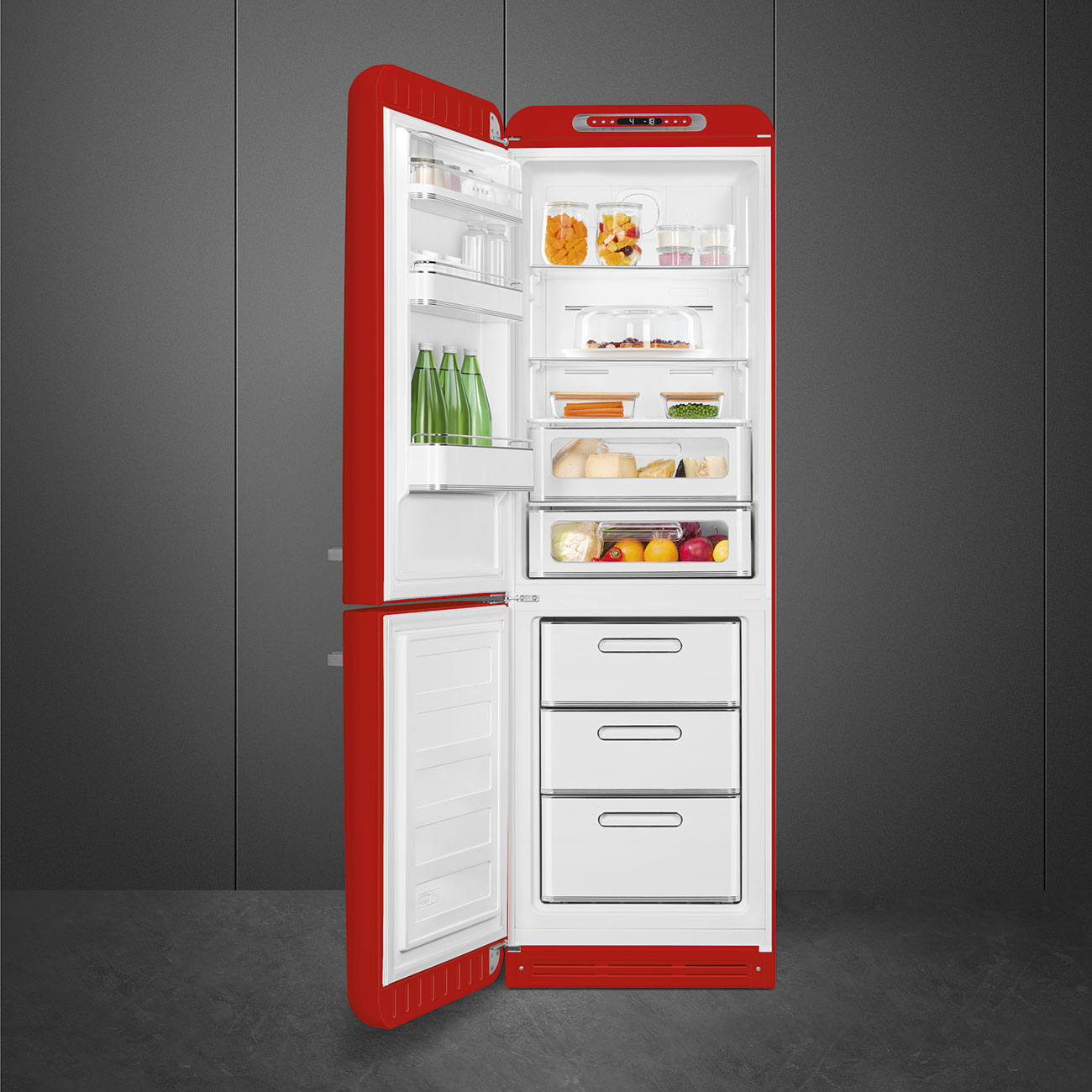 SMEG FAB32LRD5 Отдельностоящий двухдверный холодильник, стиль 50-х годов, 60 см, красный, No-frost, петли слева