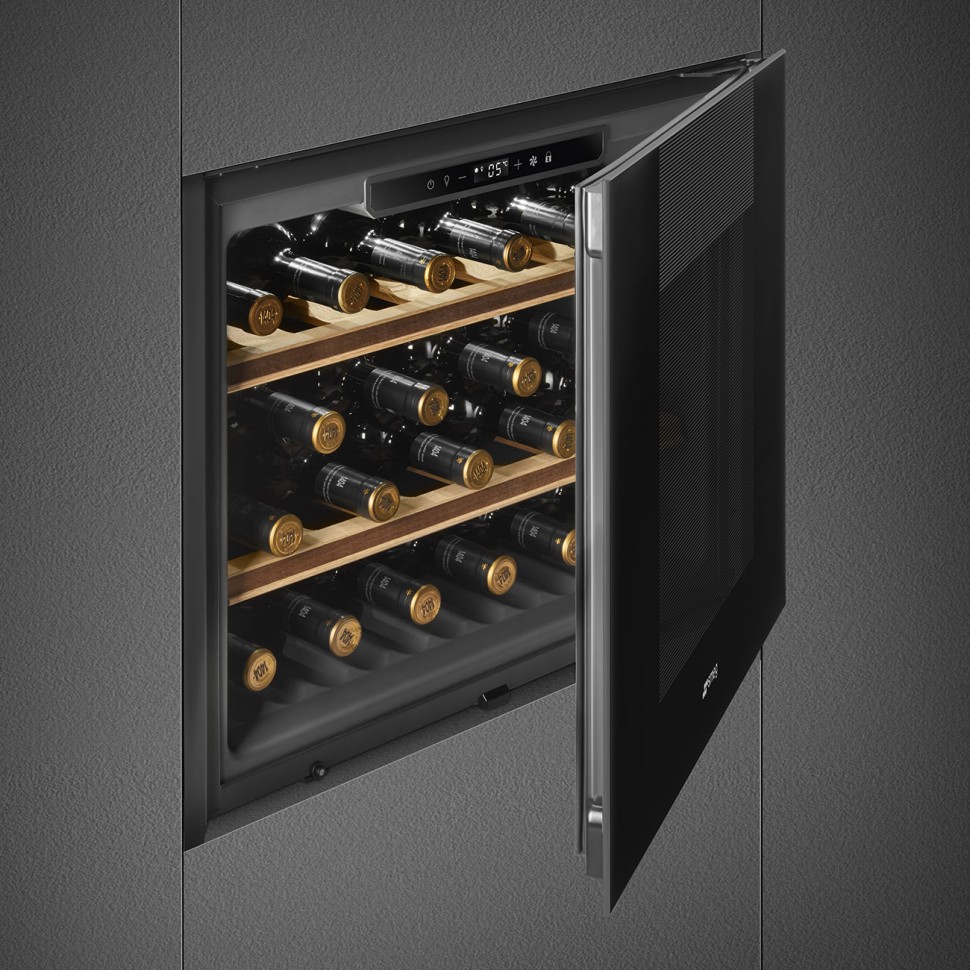 SMEG CVI121B3 Холодильный шкаф для вина встраиваемый, высота 45 см, стекло Deep Black (чёрное)