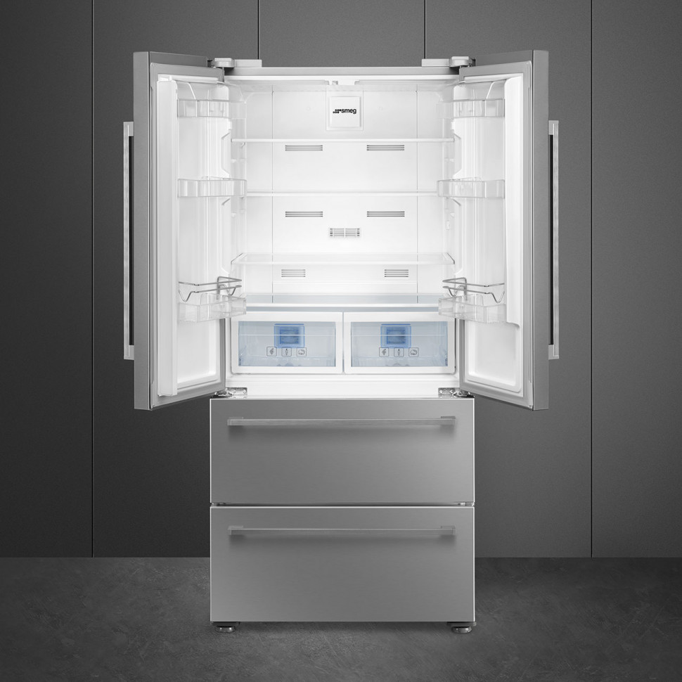 SMEG FQ55FXDE Отдельностоящий холодильник с французской дверью, 84 см, эффект нержавеющей стали