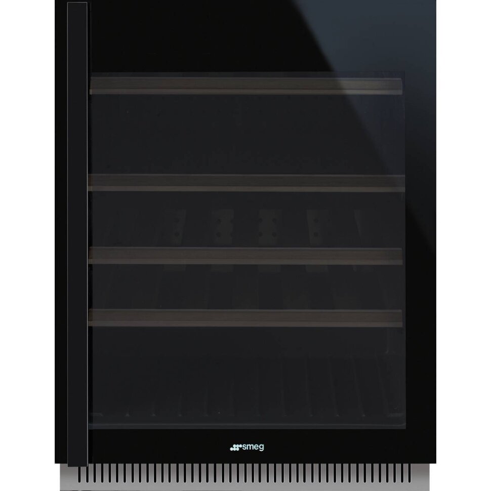 SMEG CVI638RN3 Холодильный шкаф для вина встраиваемый, высота 82 см, петли справа, черное стекло.
