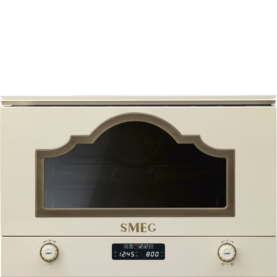 SMEG MP722PO Встраиваемая микроволновая печь, 60 см, высота 38 см, 6 функций, цвет кремовый, фурнитура латунная.